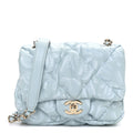 Lambskin Quilted Printed CC Mini Square Flap Light Blue