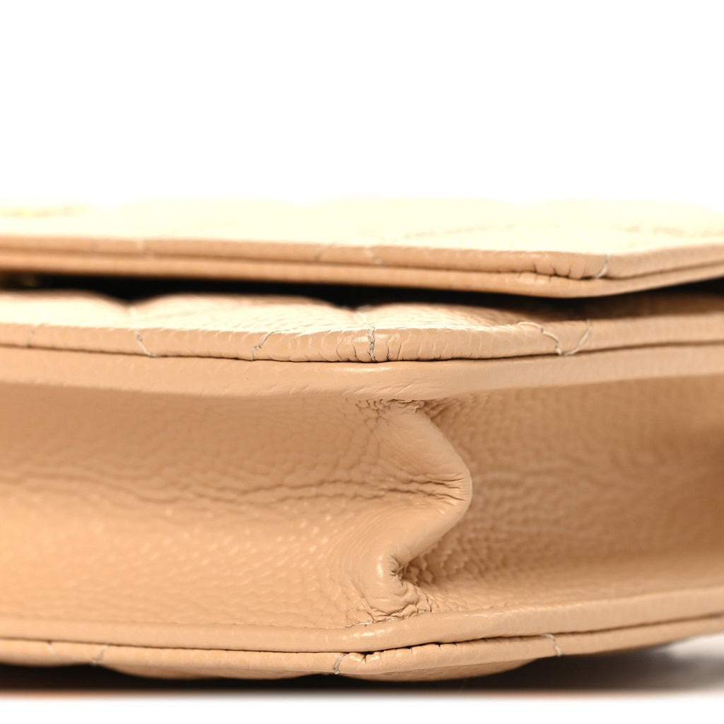 Caviar Quilted Wallet on Chain WOC Beige