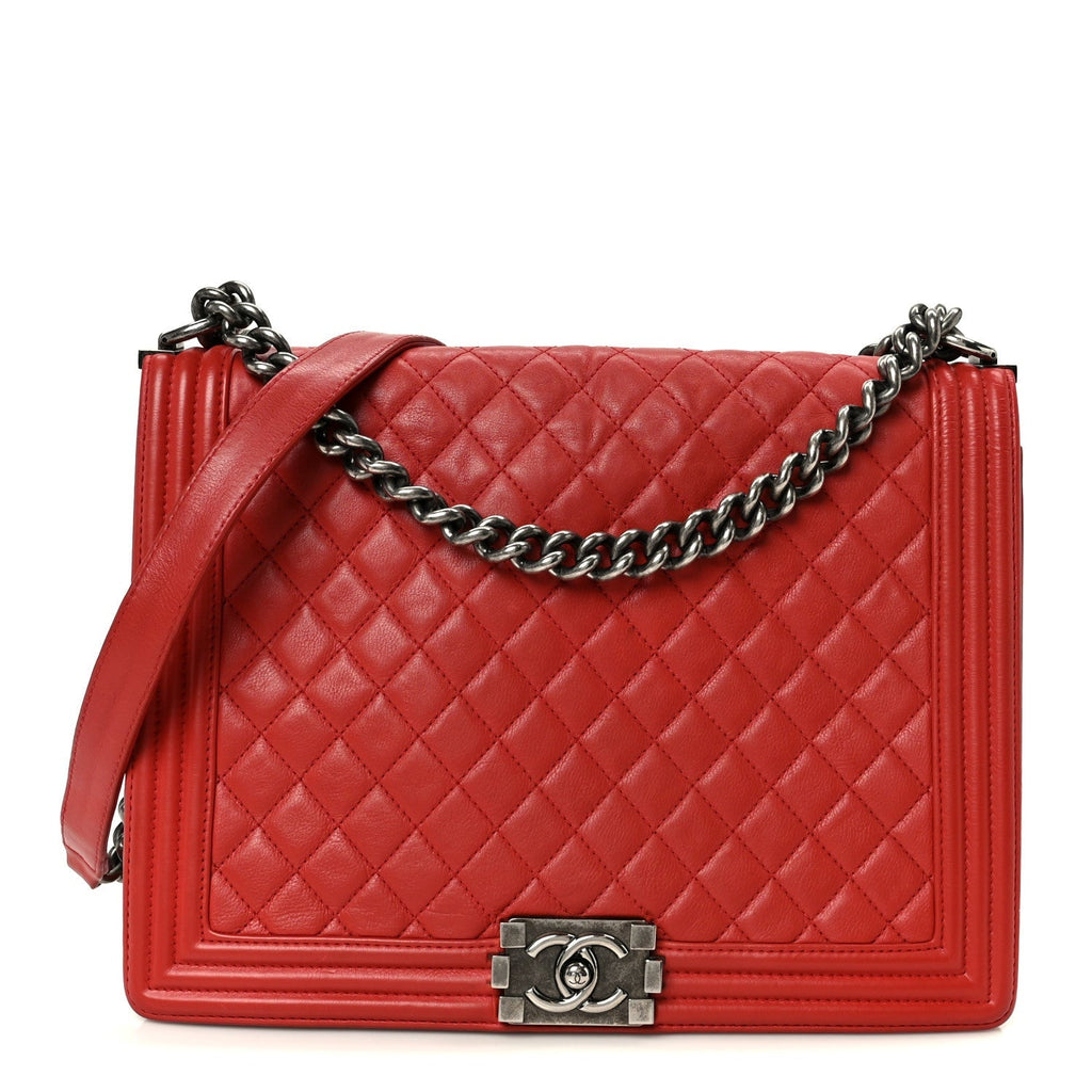 Calfskin Quilted Large Boy Flap Red