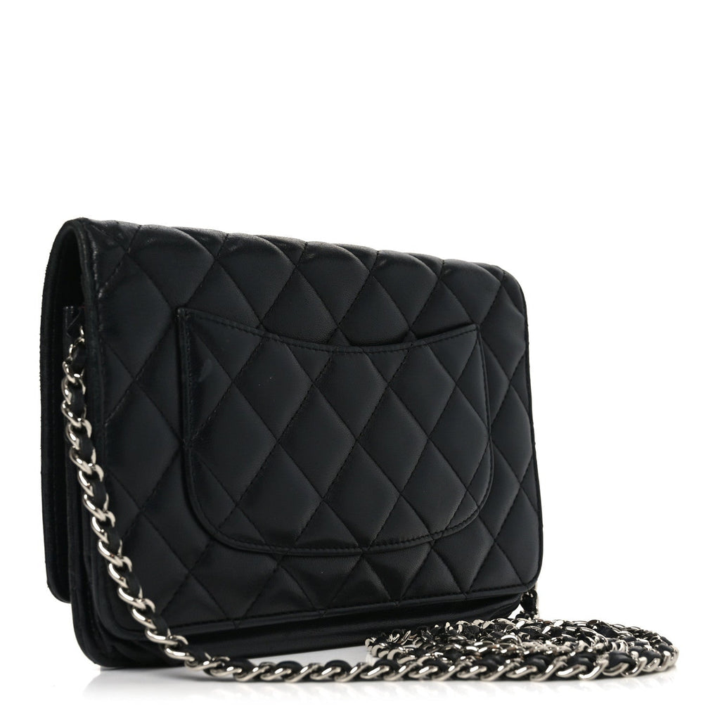 Lambskin Quilted Wallet On Chain WOC Black