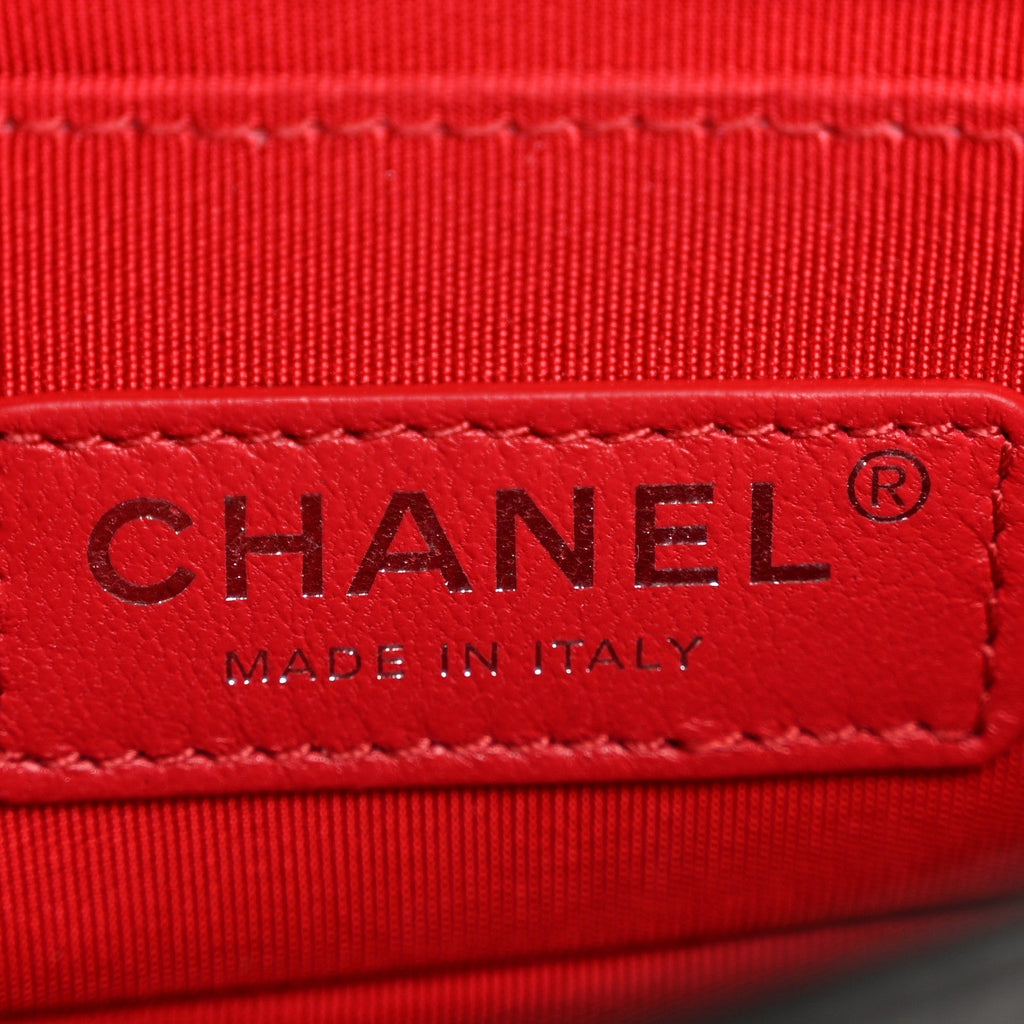 Lambskin Tweed Logo Embroidered Mini Boy Flap White Red Black