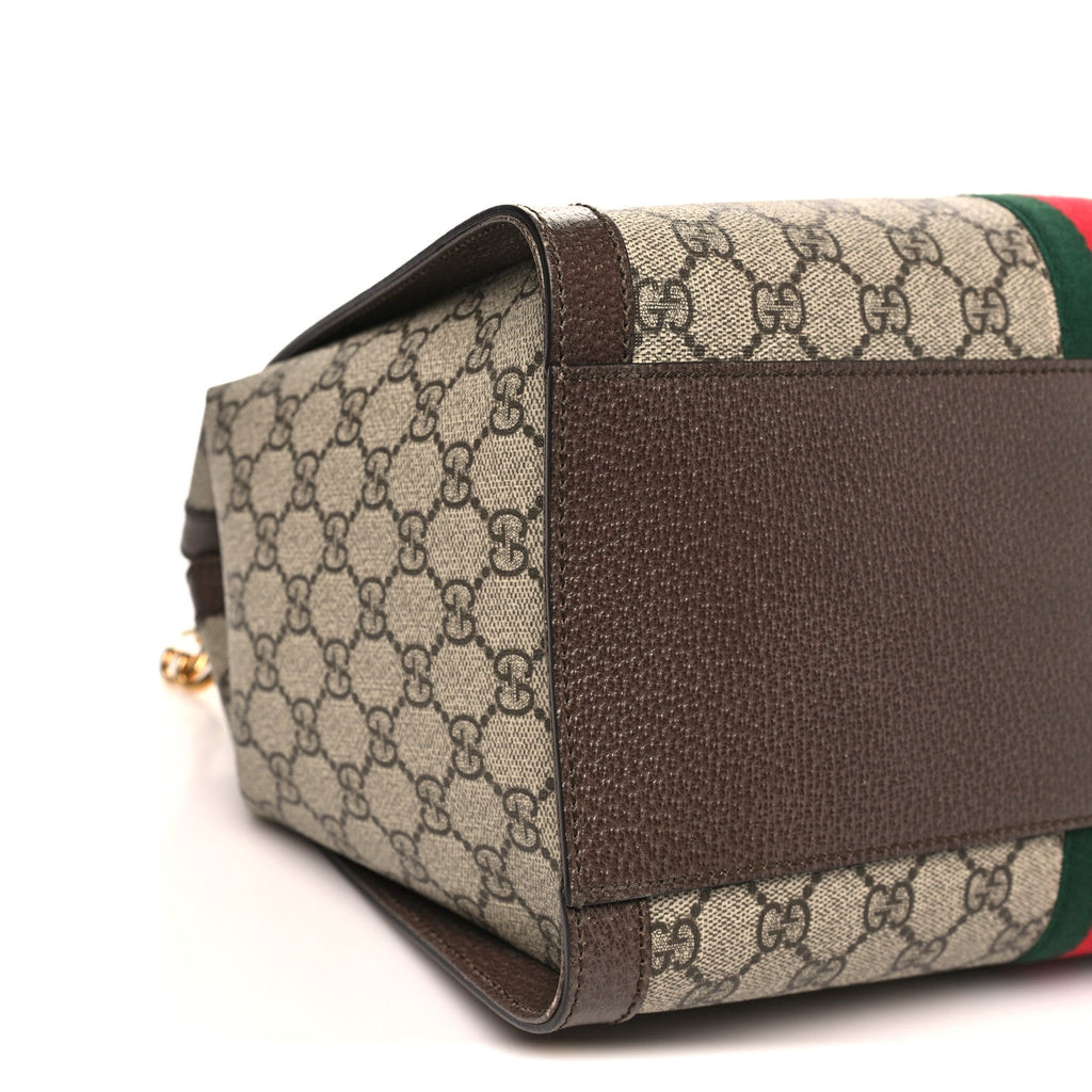 GG Supreme Monogram Web Medium Ophidia Tote Bag Brown