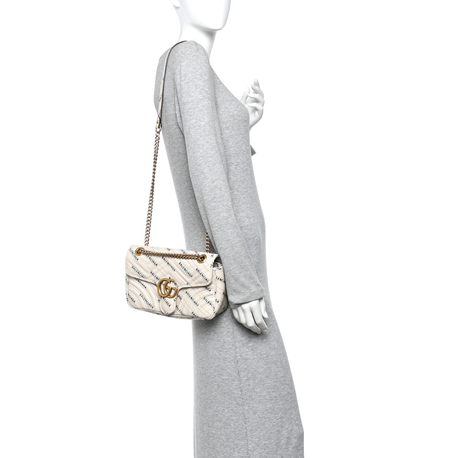 X BALENCIAGA Calfskin Matelasse Logo Print Small GG Marmont Shoulder Bag White