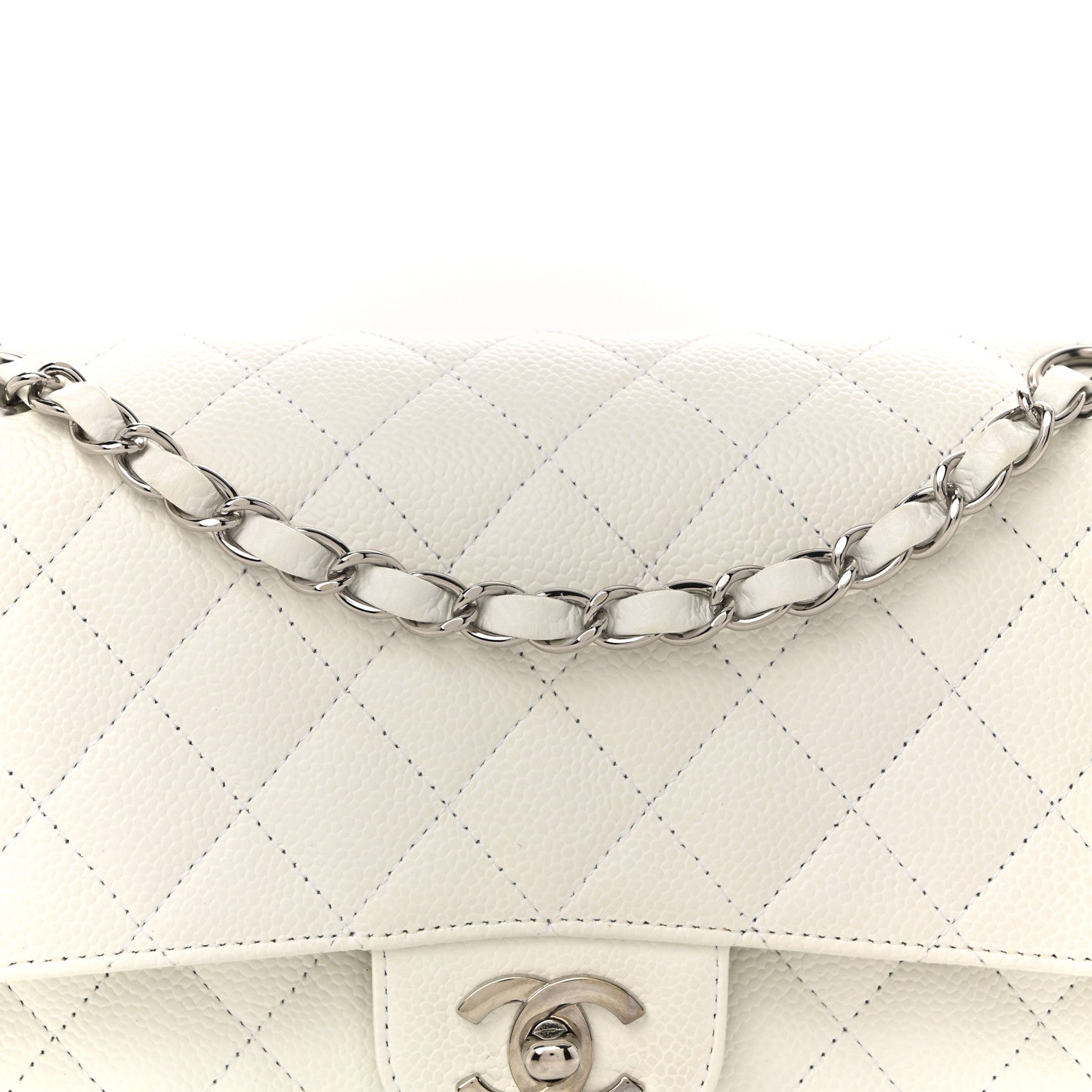 Caviar Quilted Medium Double Flap White