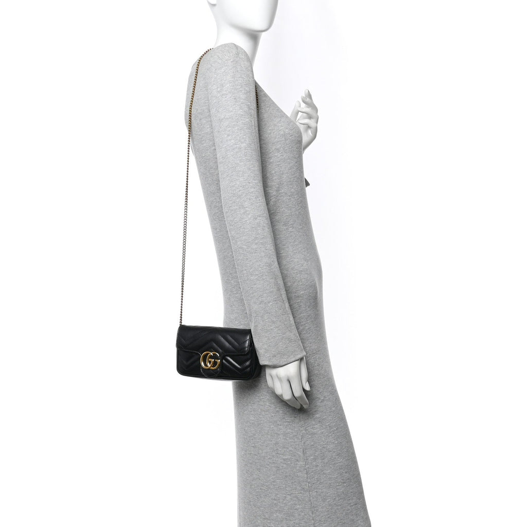 Calfskin Matelasse Super Mini GG Marmont Shoulder Bag Black