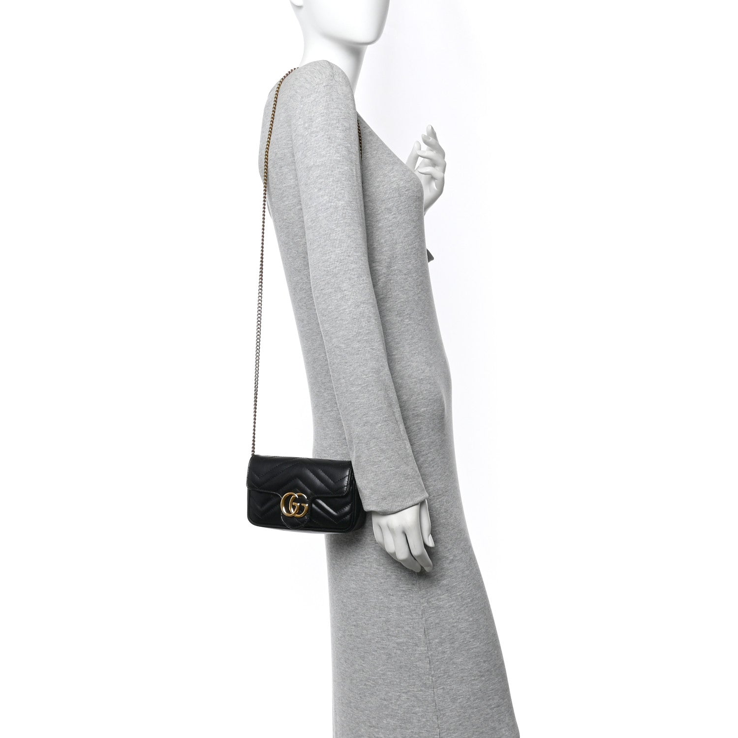 Calfskin Matelasse Super Mini GG Marmont Shoulder Bag Black