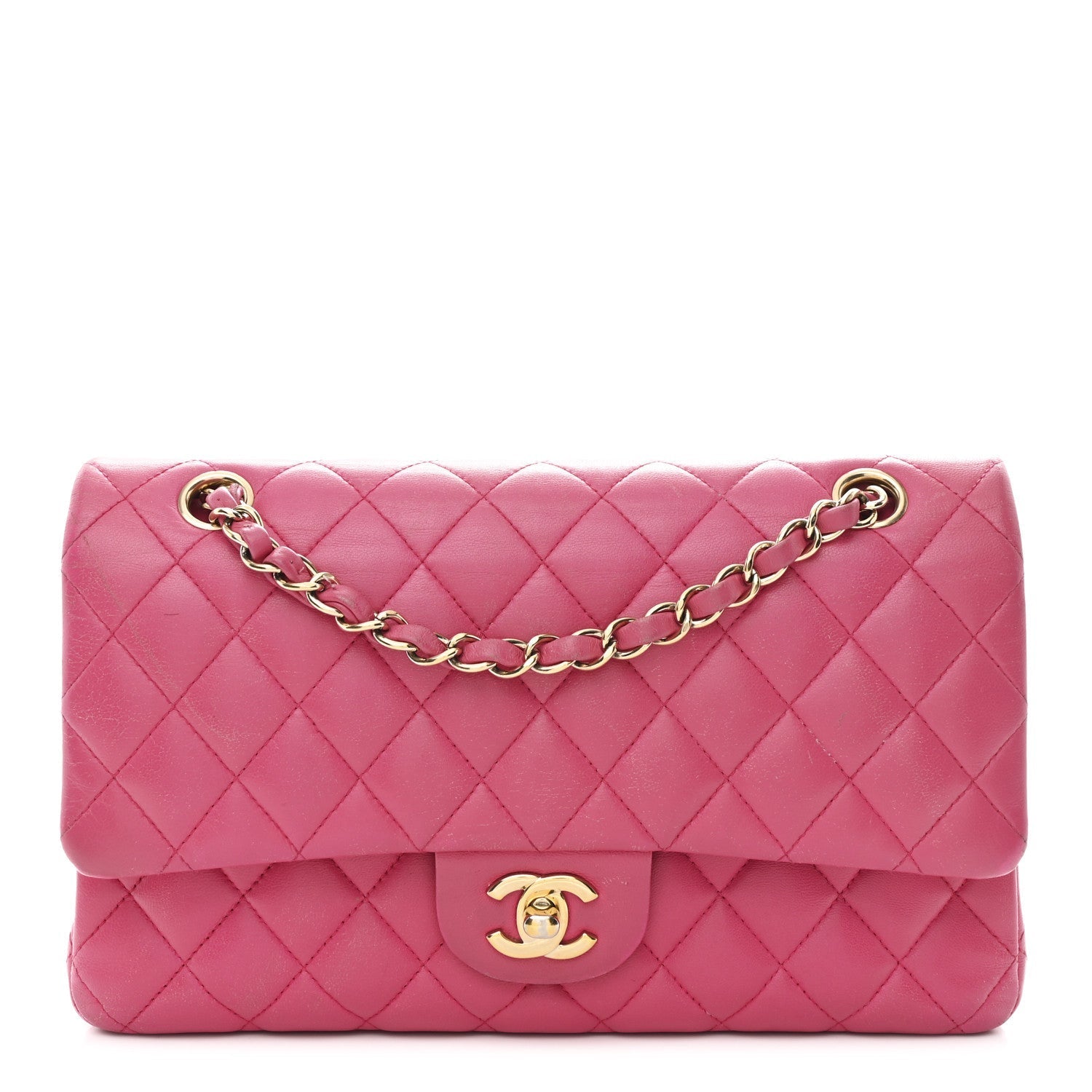 Lambskin Quilted Medium Double Flap Fuchsia