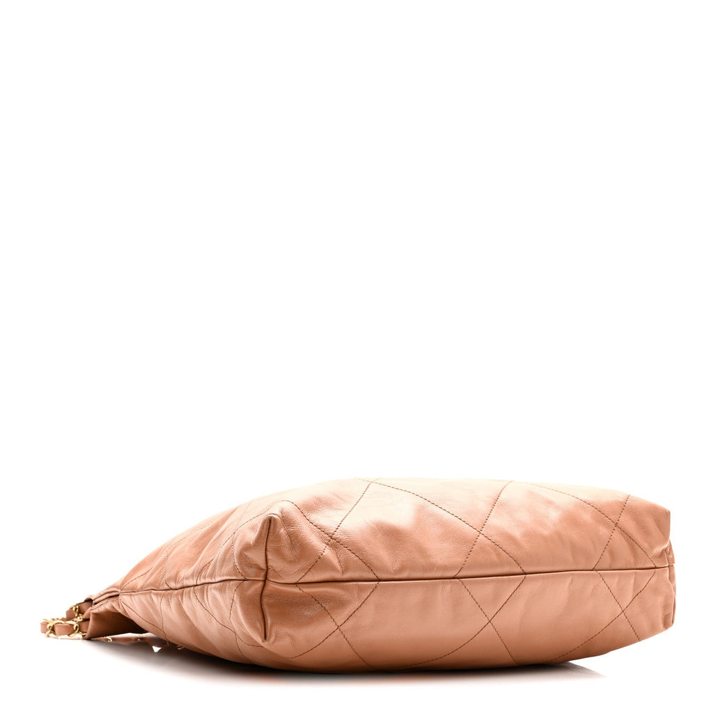 Shiny Calfskin Quilted Small Chanel 22 Beige