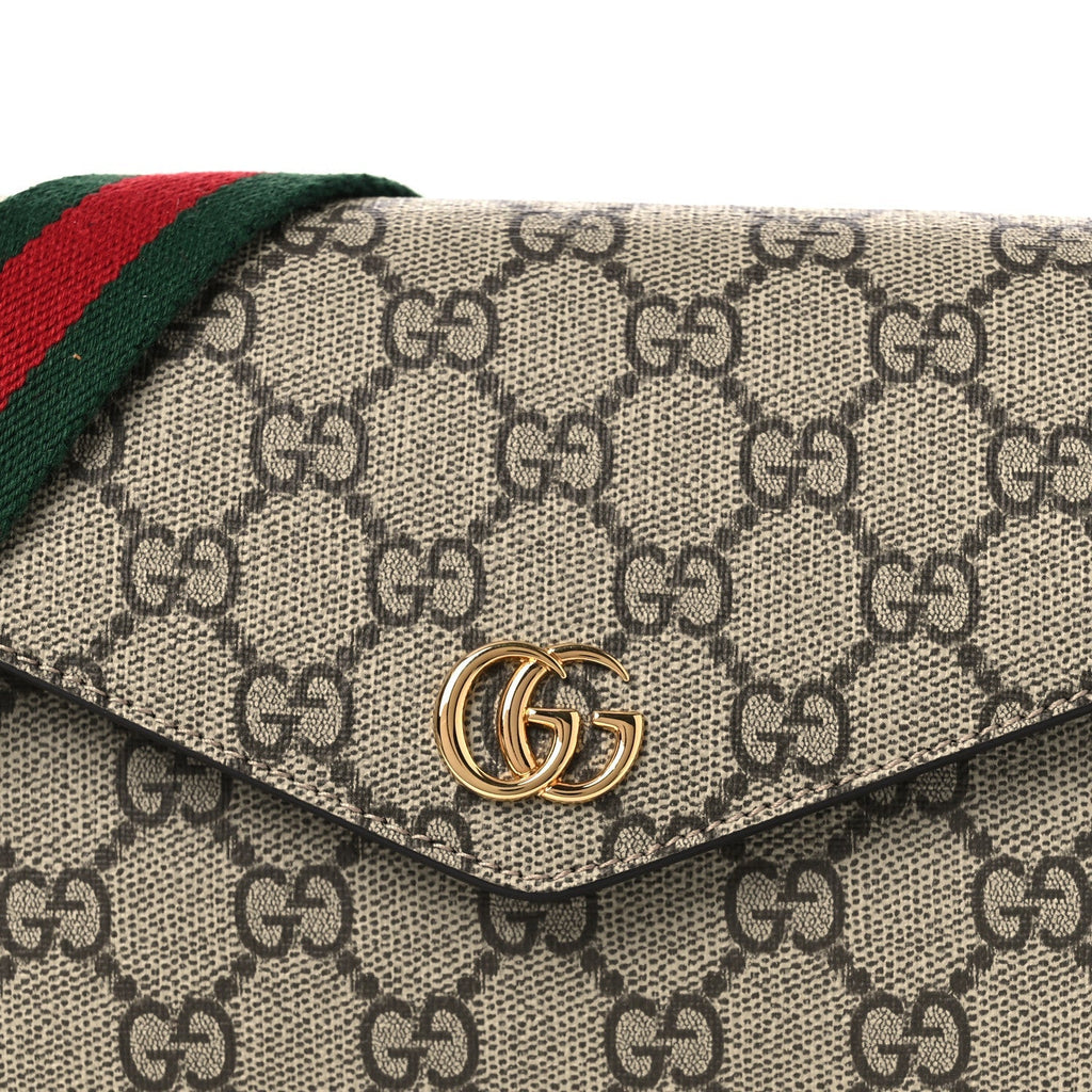 GG Supreme Monogram Textured Dollar Calfskin Web Mini Ophidia Envelope Shoulder Bag Beige Ebony New Acero