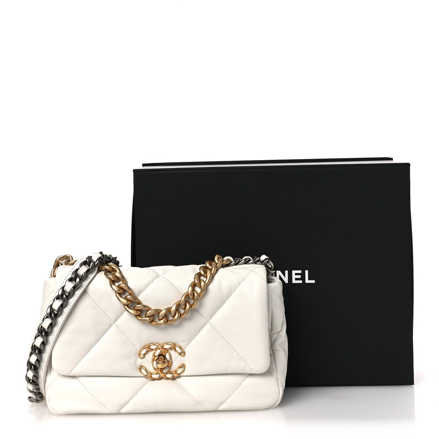 Goatskin Quilted Medium Chanel 19 Flap White