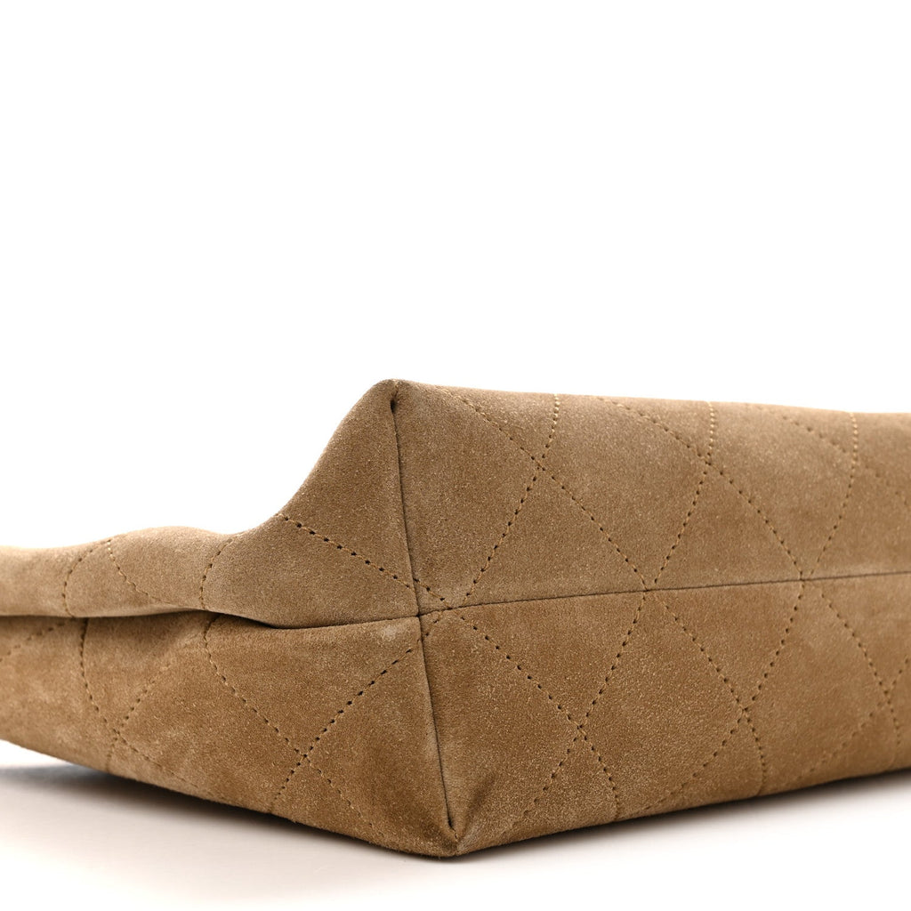 Suede Quilted Eyes On You Large Shopping Bag Beige