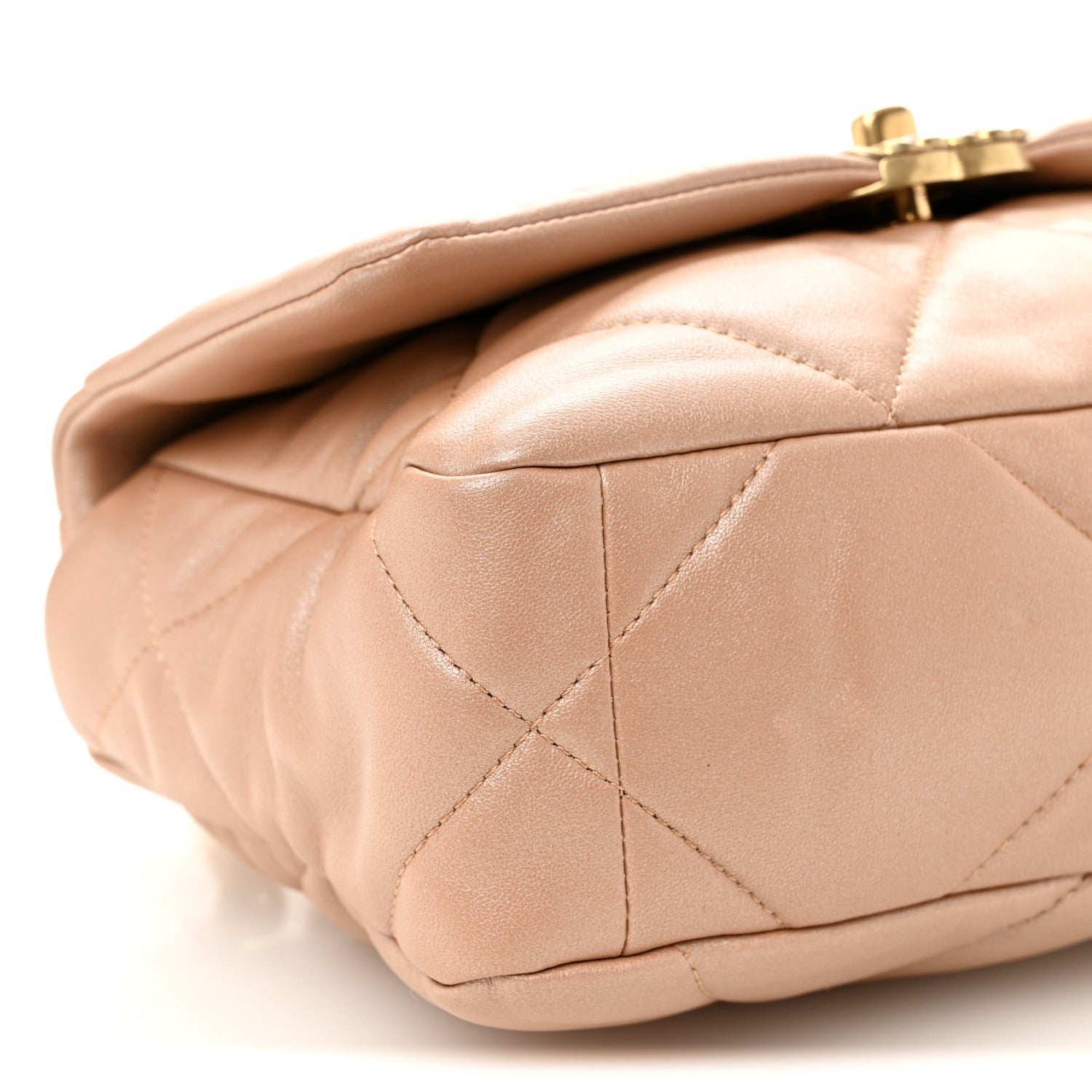 Shiny Lambskin Quilted Medium Chanel 19 Flap Beige