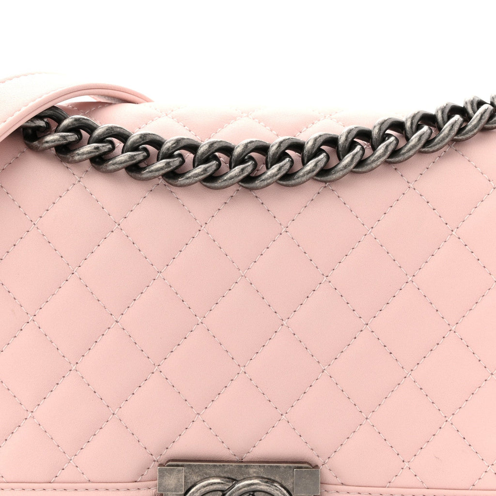 Calfskin Quilted Medium Boy Flap Light Pink