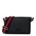 GG Supreme Monogram Appia Calfskin Web Crossbody Bag Black Grey
