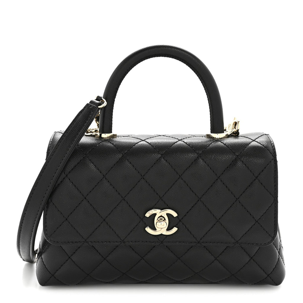 Caviar Quilted Mini Coco Handle Flap Black