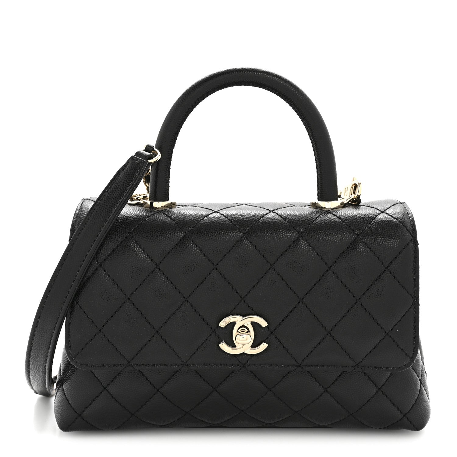 Caviar Quilted Mini Coco Handle Flap Black