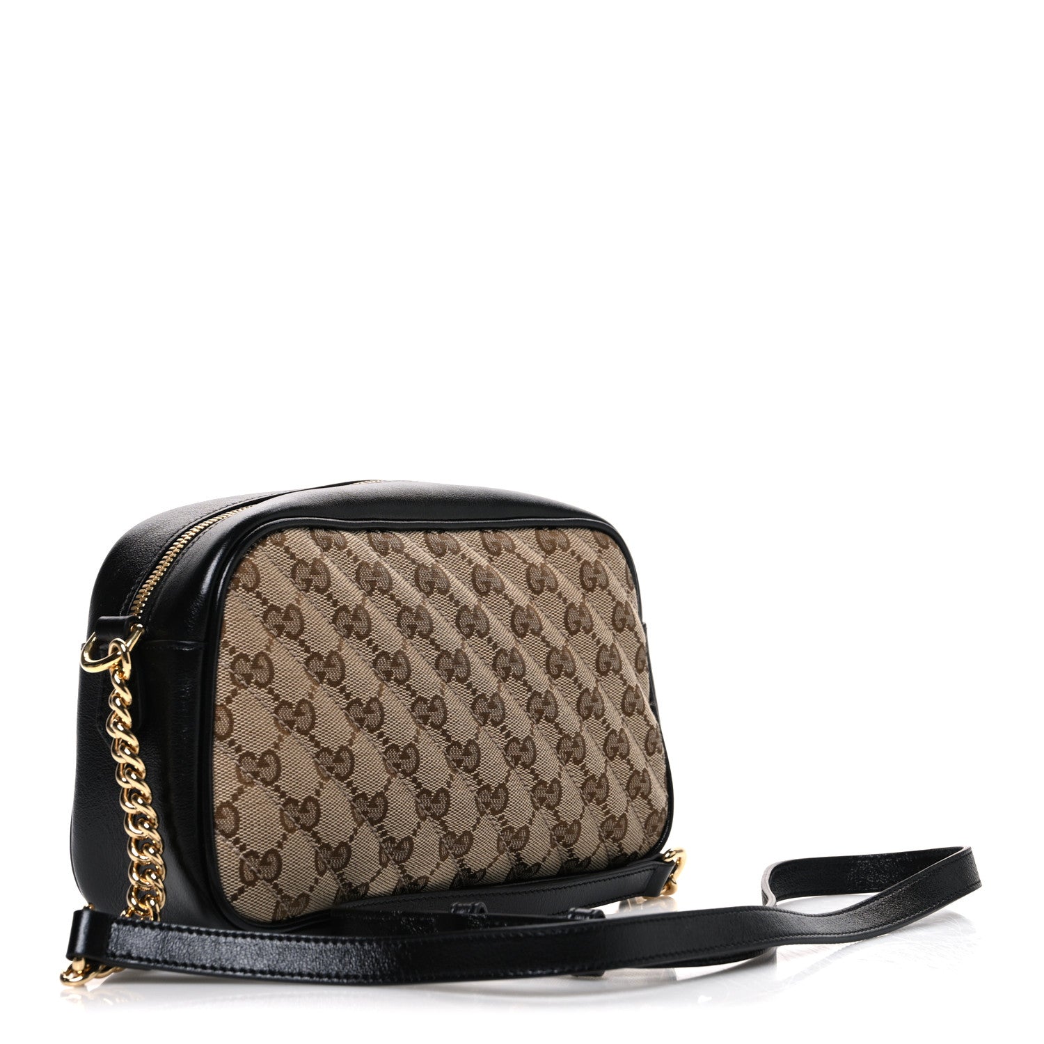 Monogram Matelasse Diagonal Small GG Marmont Chain Shoulder Bag Beige Black