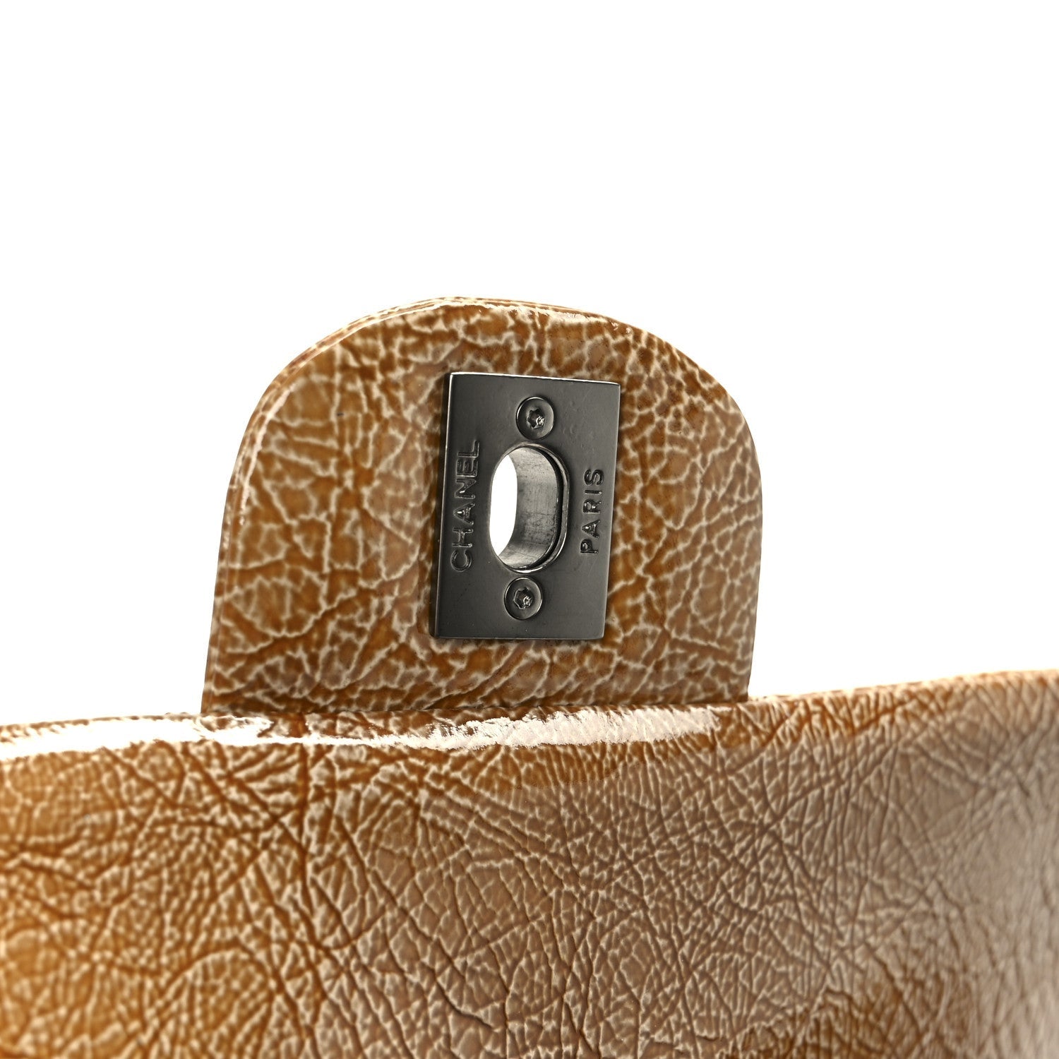 Crinkled Patent Quilted Medium Double Flap Beige