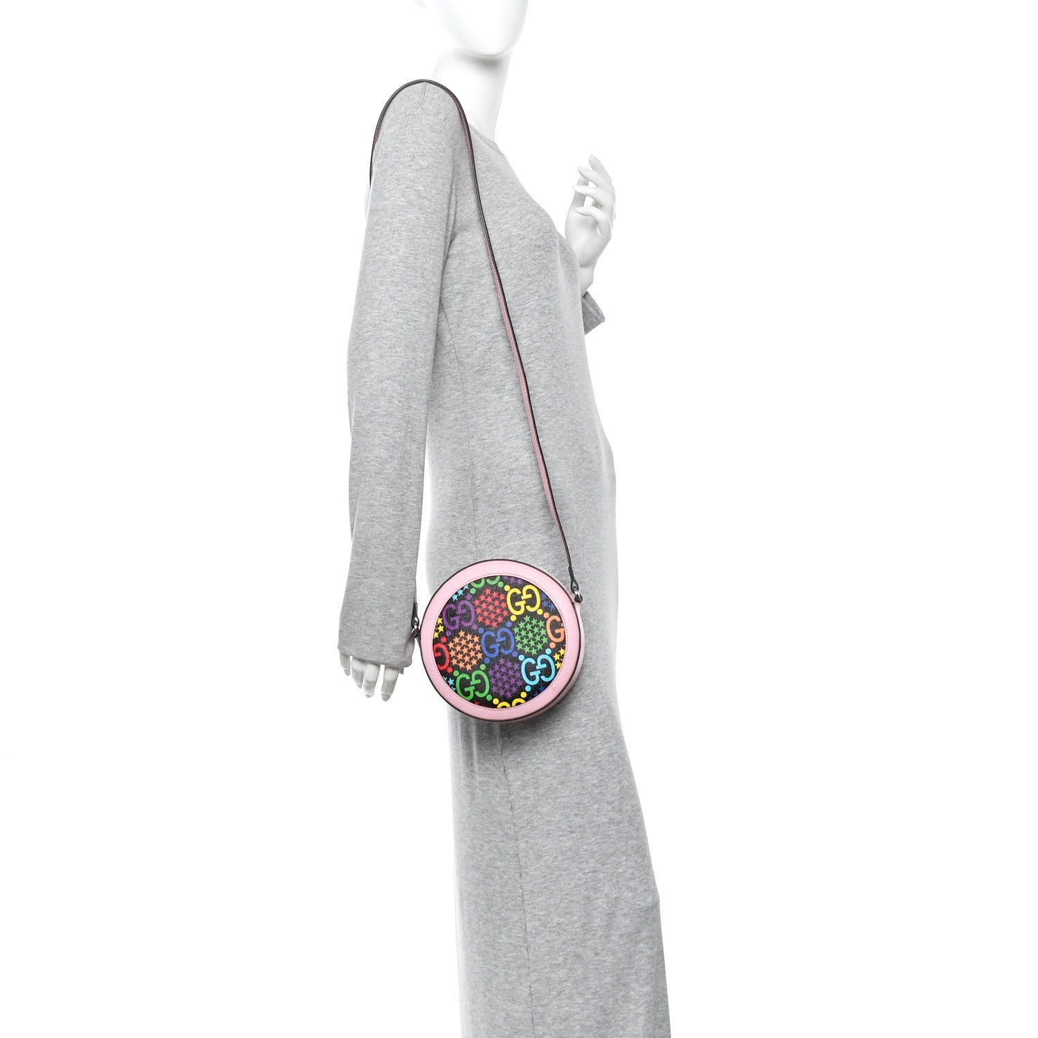 GG Supreme Monogram Psychedelic Round Shoulder Bag Black Multicolor Sugar Pink