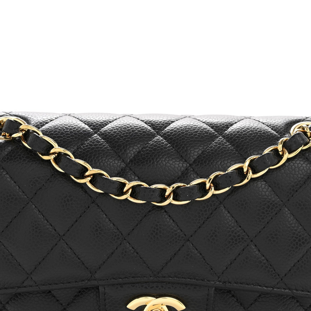 Caviar Quilted Small Double Flap Black