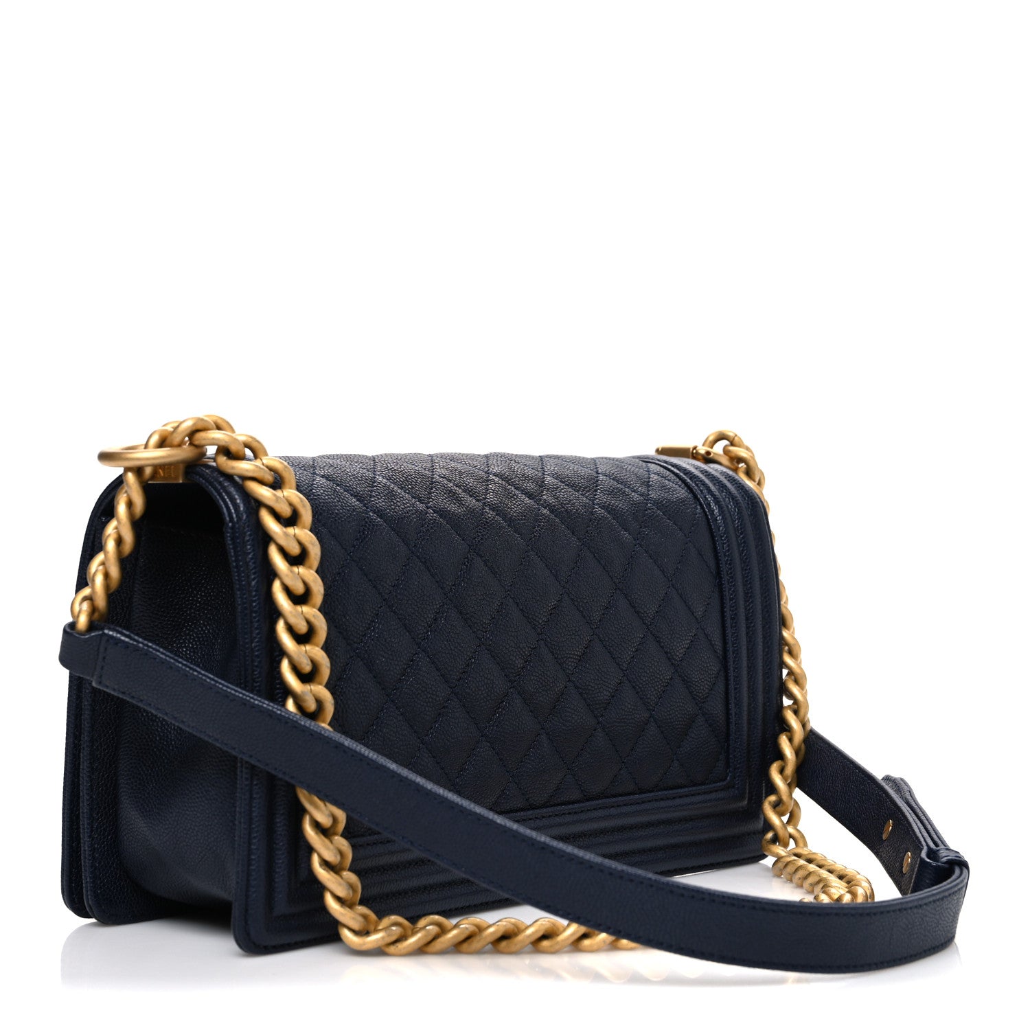 Caviar Quilted Medium Boy Flap Navy