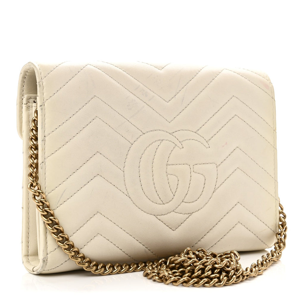 Calfskin Matelasse GG Marmont Chain Wallet Mystic White