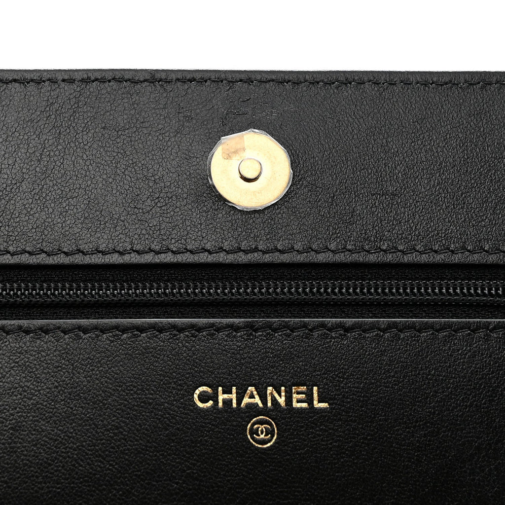 Lambskin Quilted Chanel 19 Wallet On Chain WOC Black