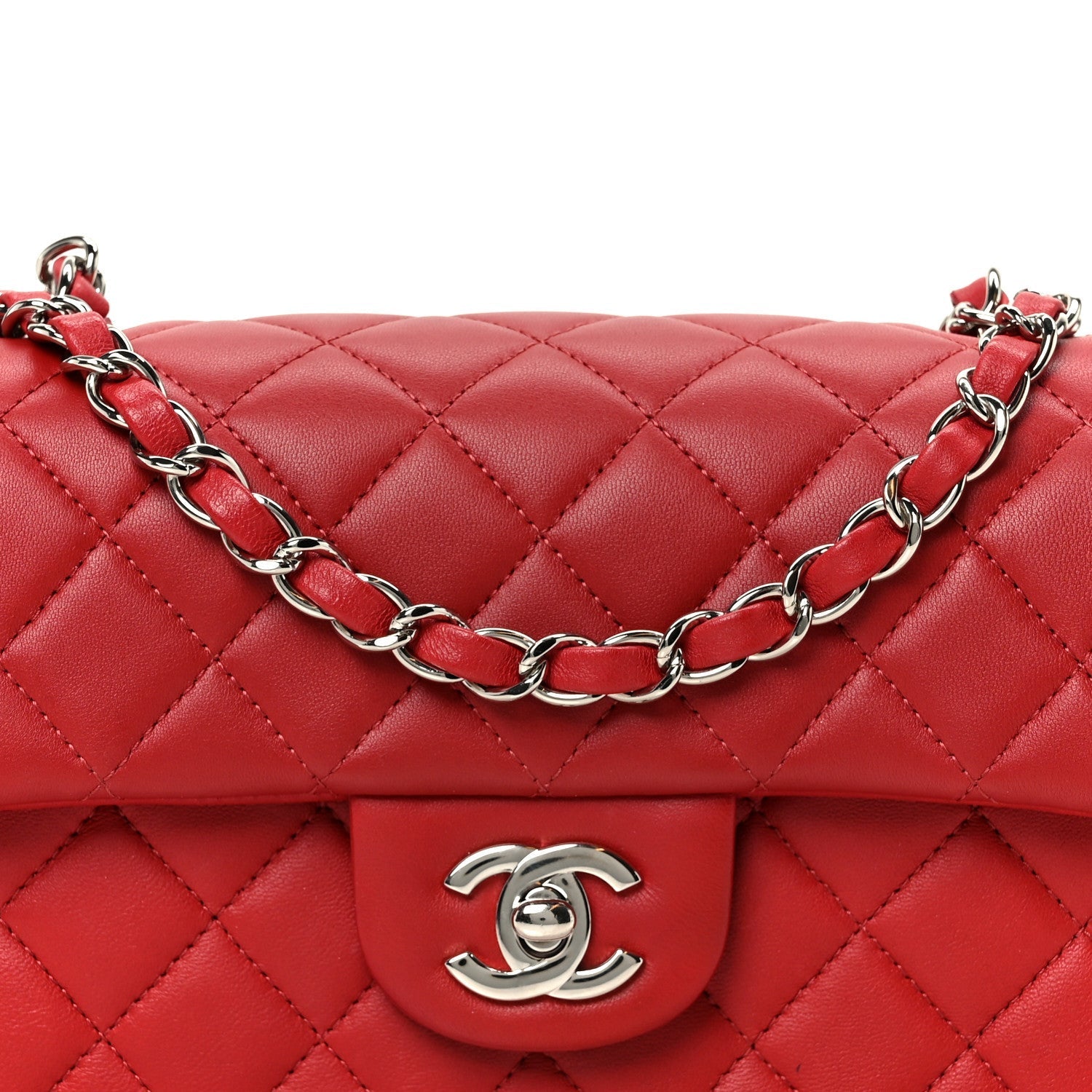 Lambskin Quilted Mini Rectangular Flap Dark Red