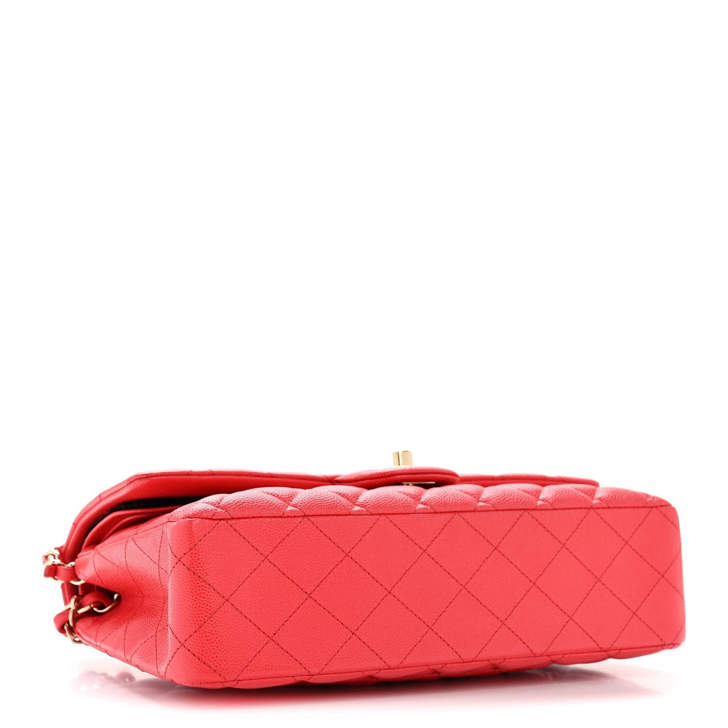 Caviar Quilted Medium Double Flap Red