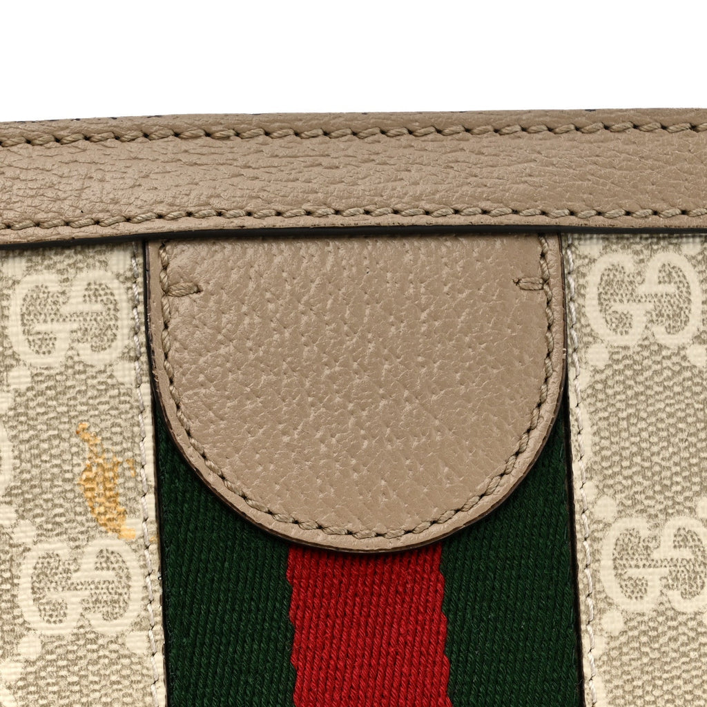 GG Supreme Monogram Textured Dollar Calfskin Web Medium Ophidia Shopping Tote Beige Mystic White Oatmeal