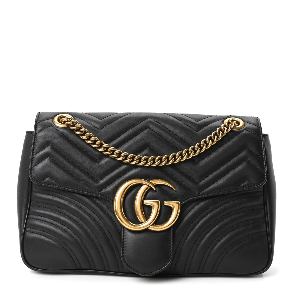 Calfskin Matelasse Medium GG Marmont Shoulder Bag Black