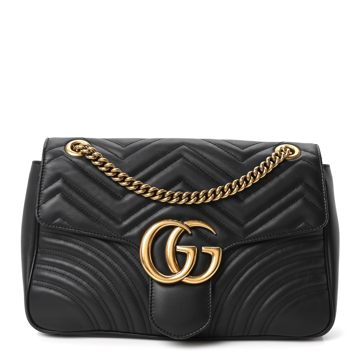 Calfskin Matelasse Medium GG Marmont Shoulder Bag Black