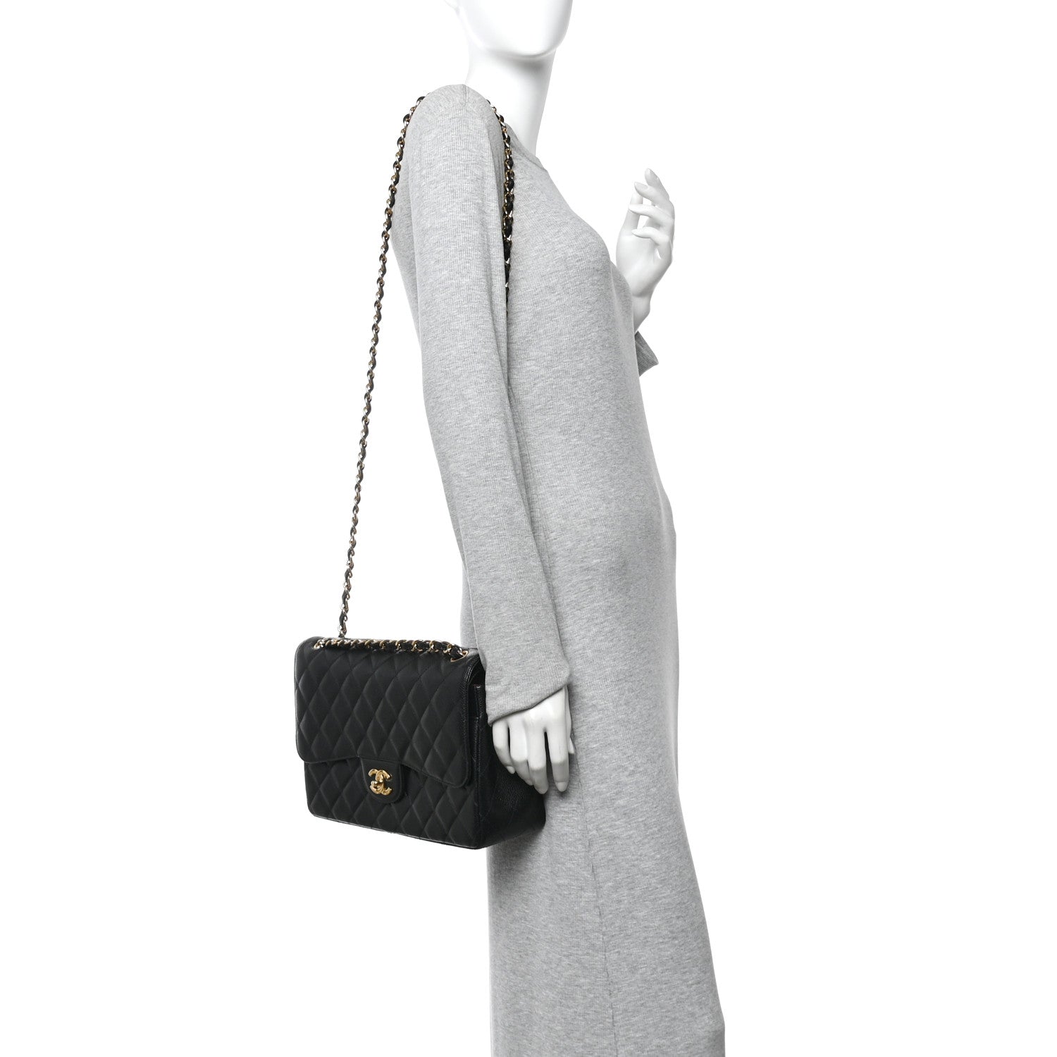 Caviar Quilted Jumbo Double Flap Black