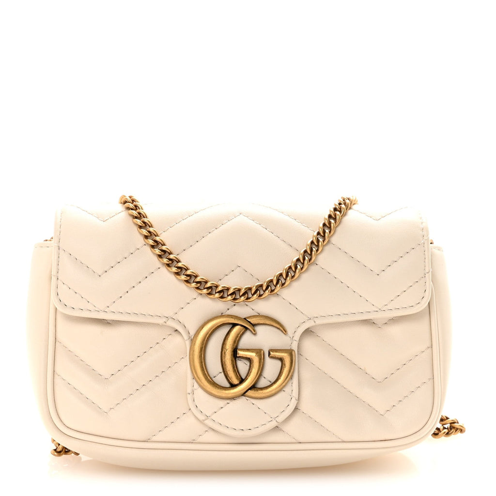 Calfskin Matelasse Super Mini GG Marmont Shoulder Bag White