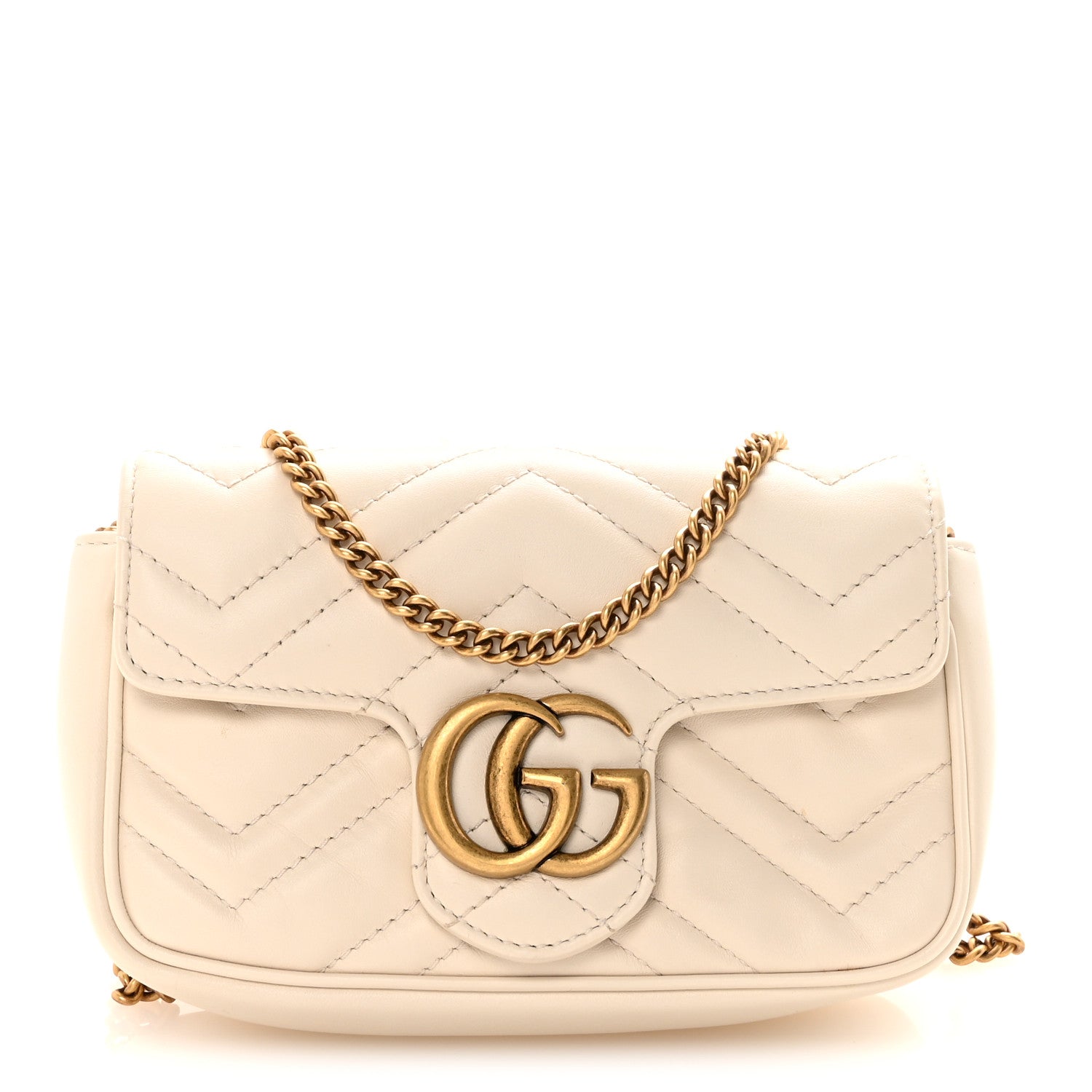 Calfskin Matelasse Super Mini GG Marmont Shoulder Bag White