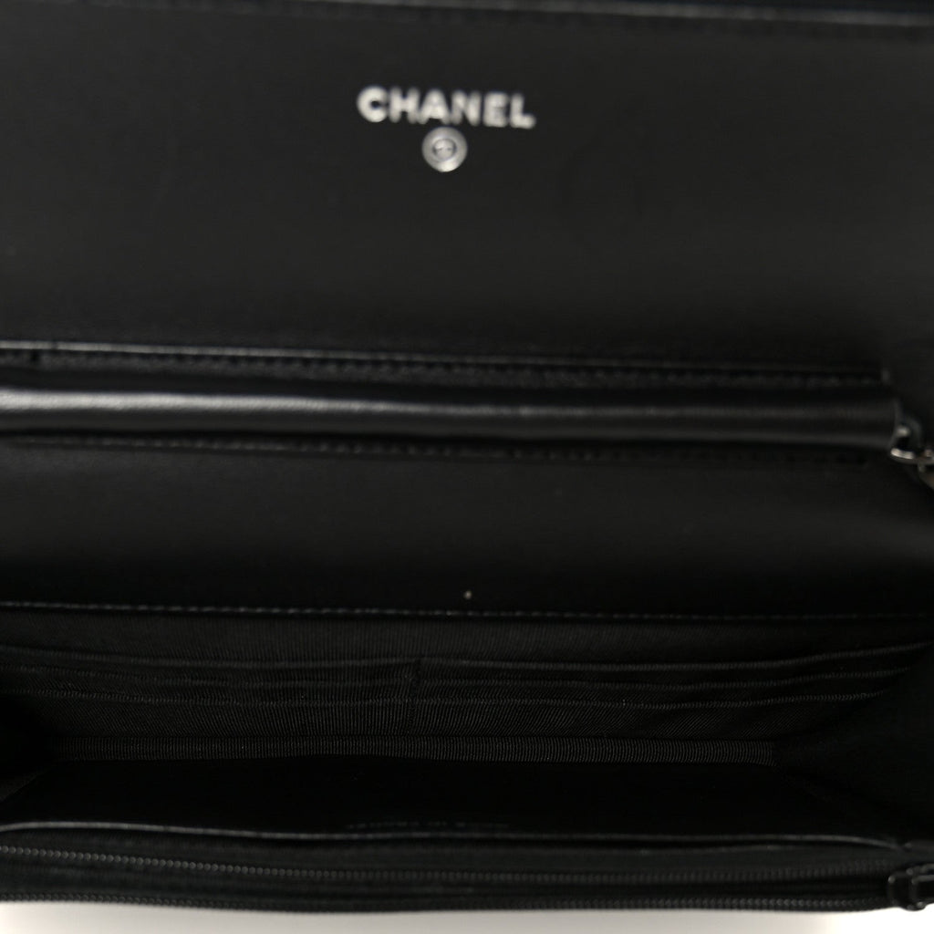Pearly Lambskin Quilted Wallet On Chain WOC So Black