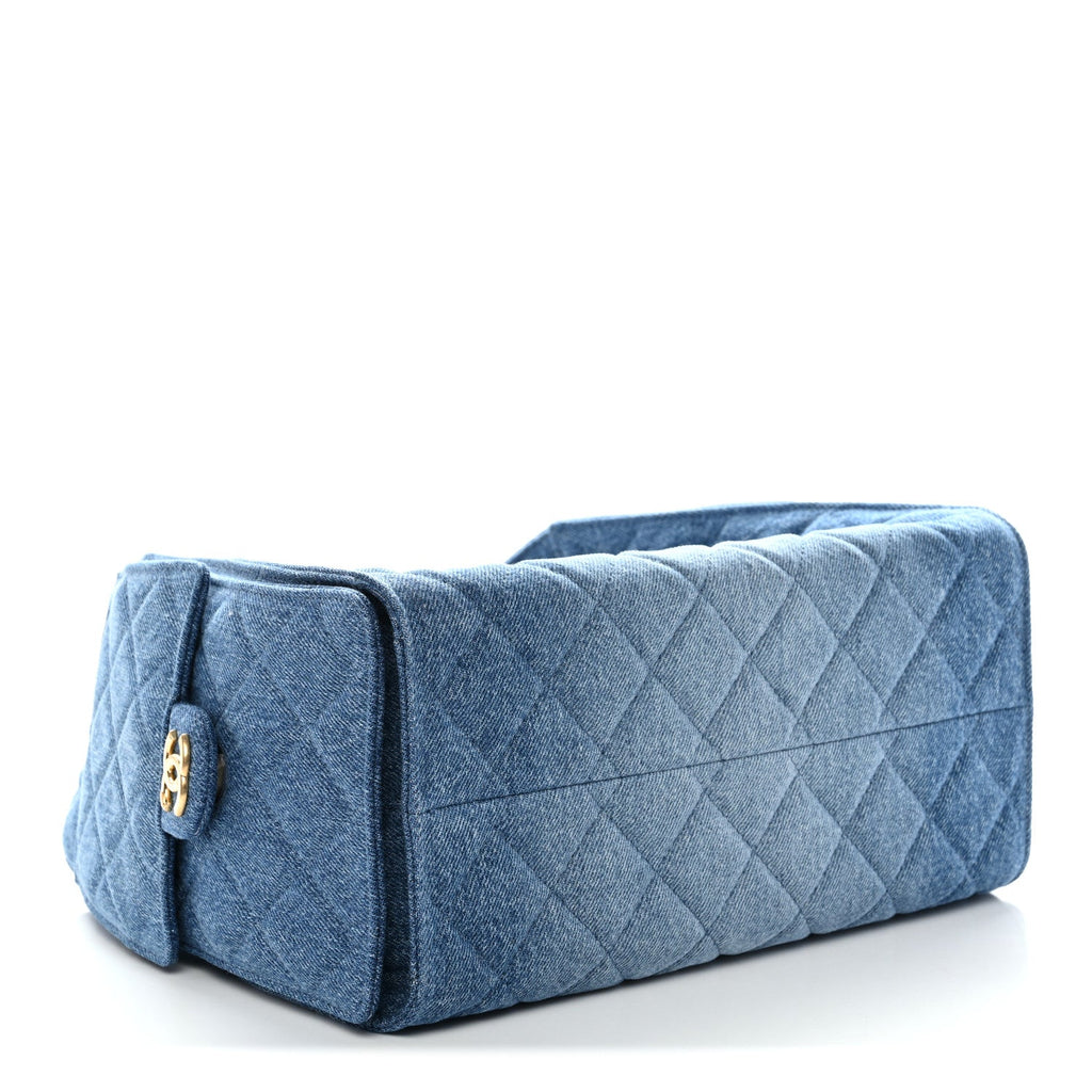 Washed Denim Quilted Small Chanel 25 Handbag Blue