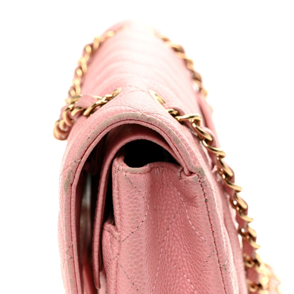 Caviar Quilted Medium Double Flap Light Pink