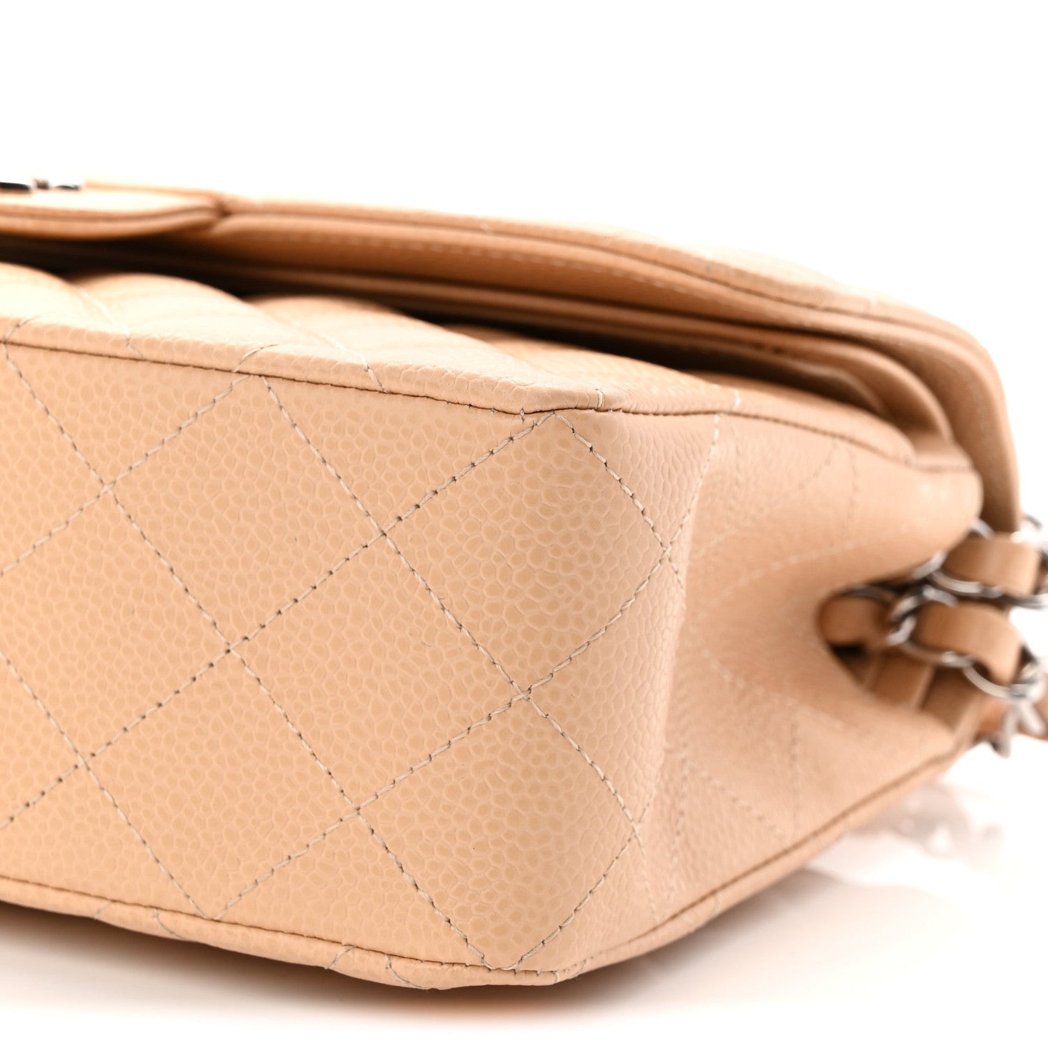 Caviar Quilted Small Double Flap Beige