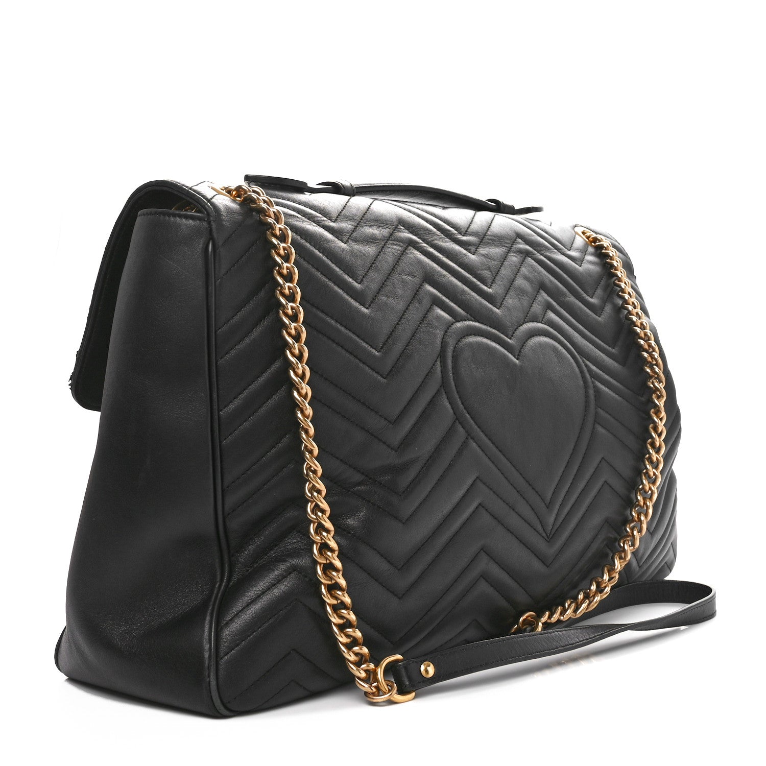 Calfskin Matelasse Maxi GG Marmont Top Handle Shoulder Bag Black