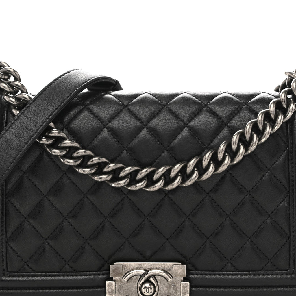 Lambskin Quilted Medium Boy Flap Black