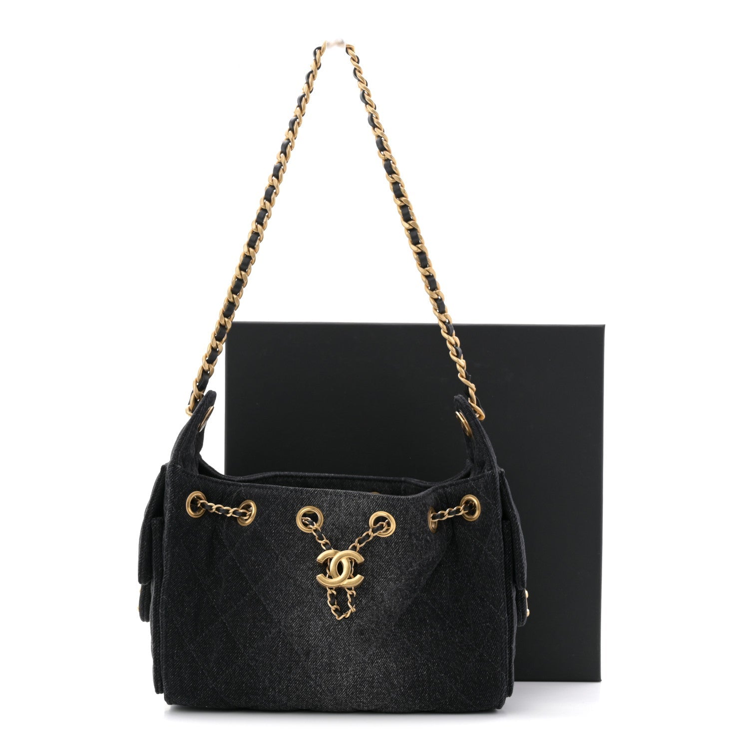 Washed Denim Quilted Mini Chanel 25 Handbag Black