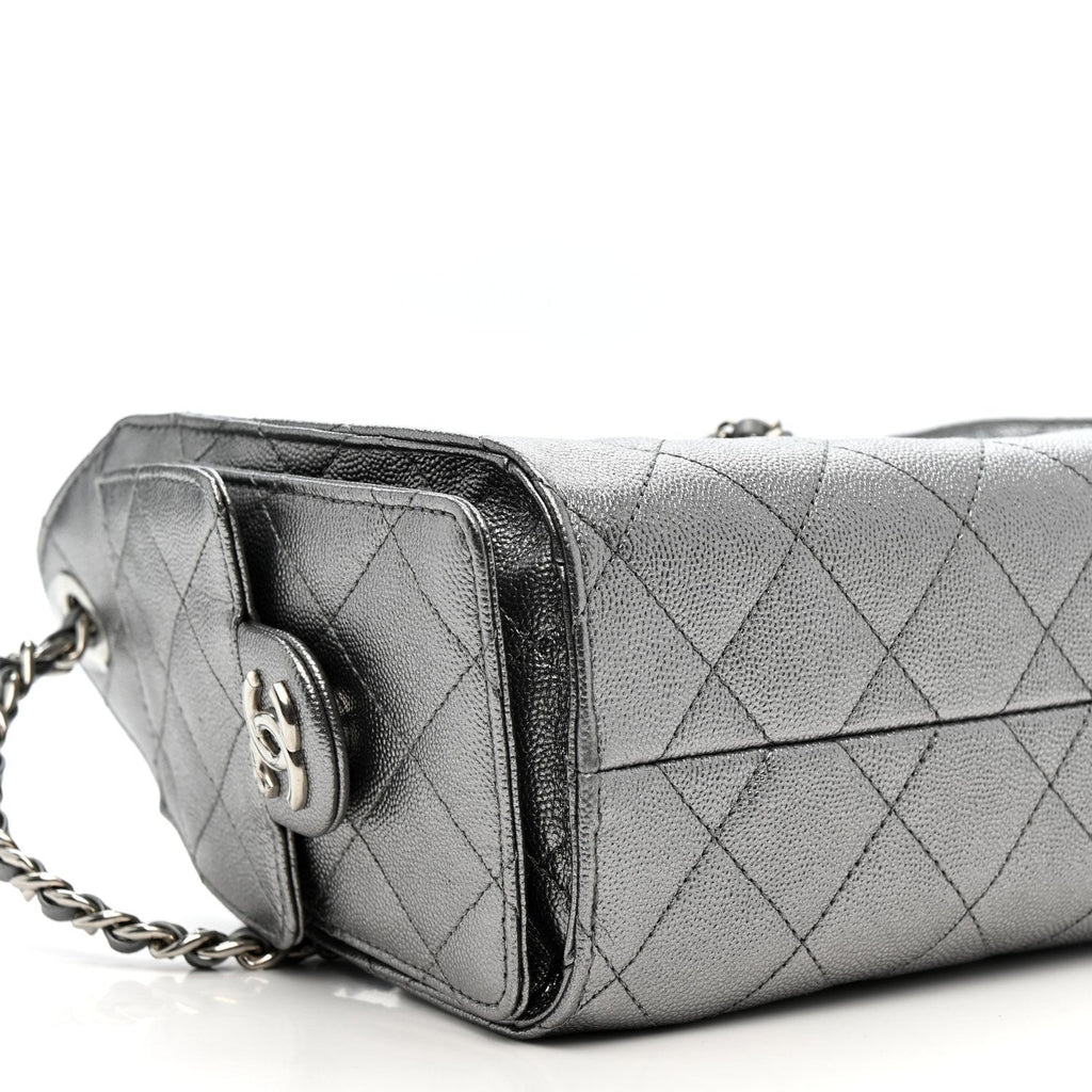 Metallic Caviar Quilted Mini Chanel 25 Handbag Anthracite