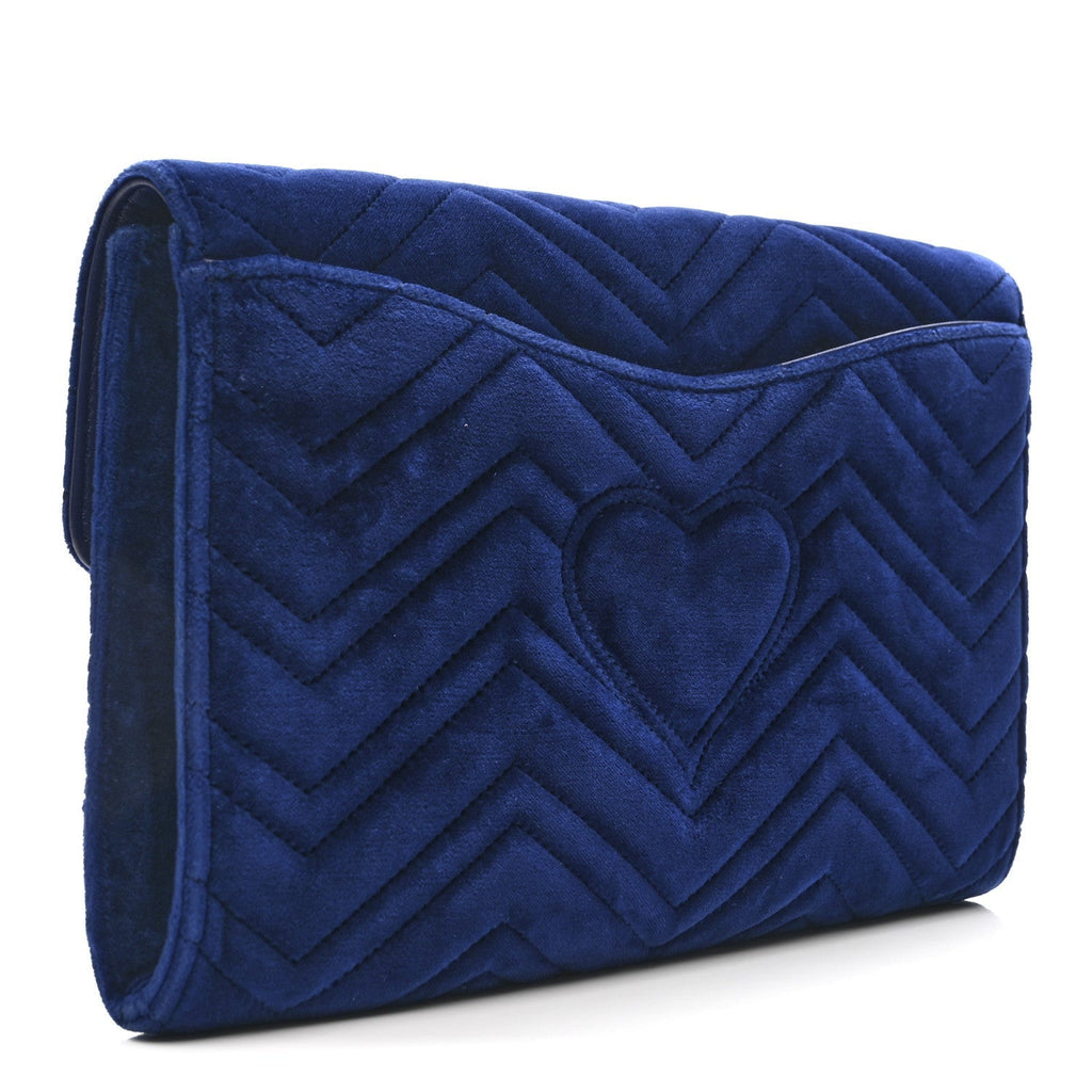 Velvet Matelasse GG Marmont Clutch Cobalt Blue