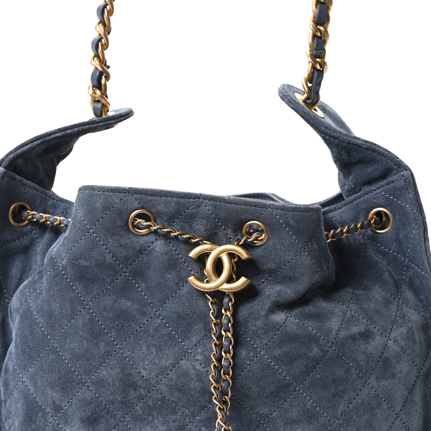 Suede Quilted Medium Chanel 25 Handbag Blue