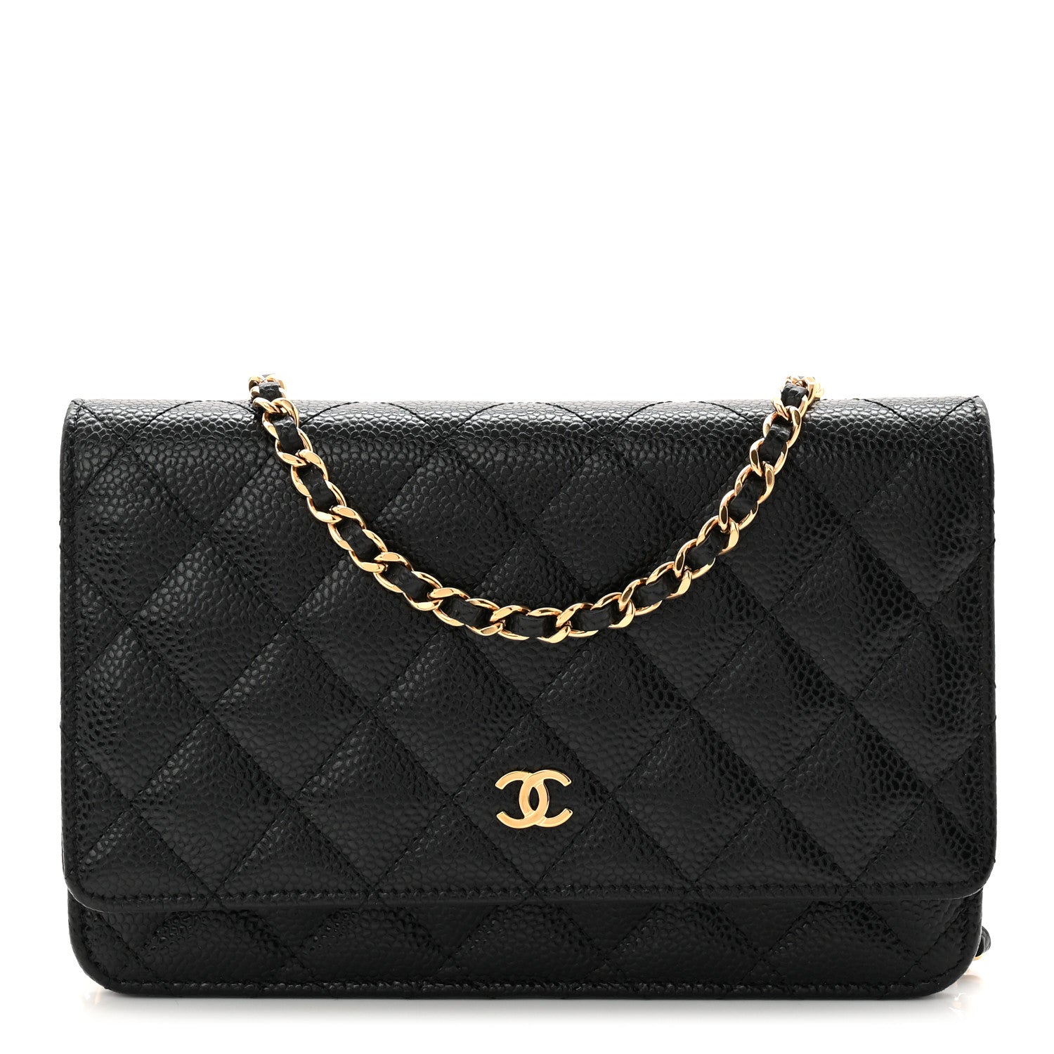 Caviar Quilted Wallet on Chain WOC Black