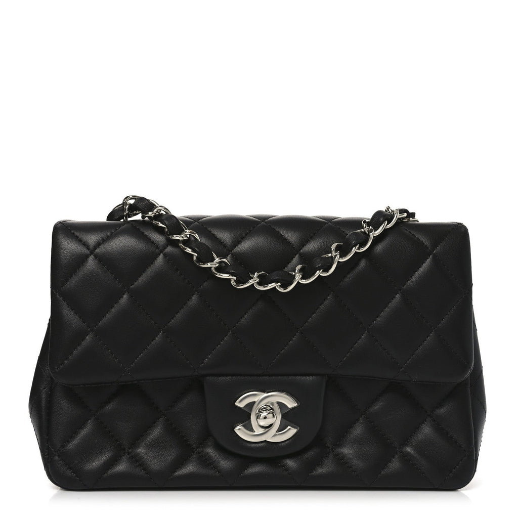Lambskin Quilted Mini Rectangular Flap Black
