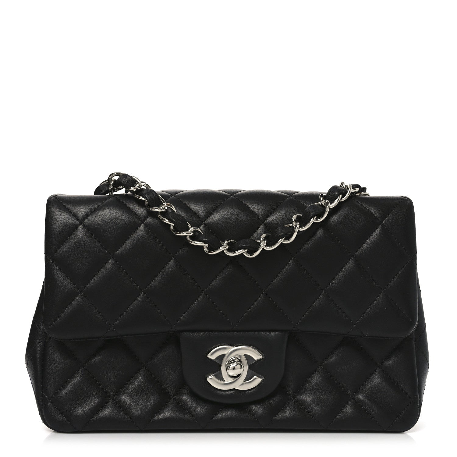 Lambskin Quilted Mini Rectangular Flap Black
