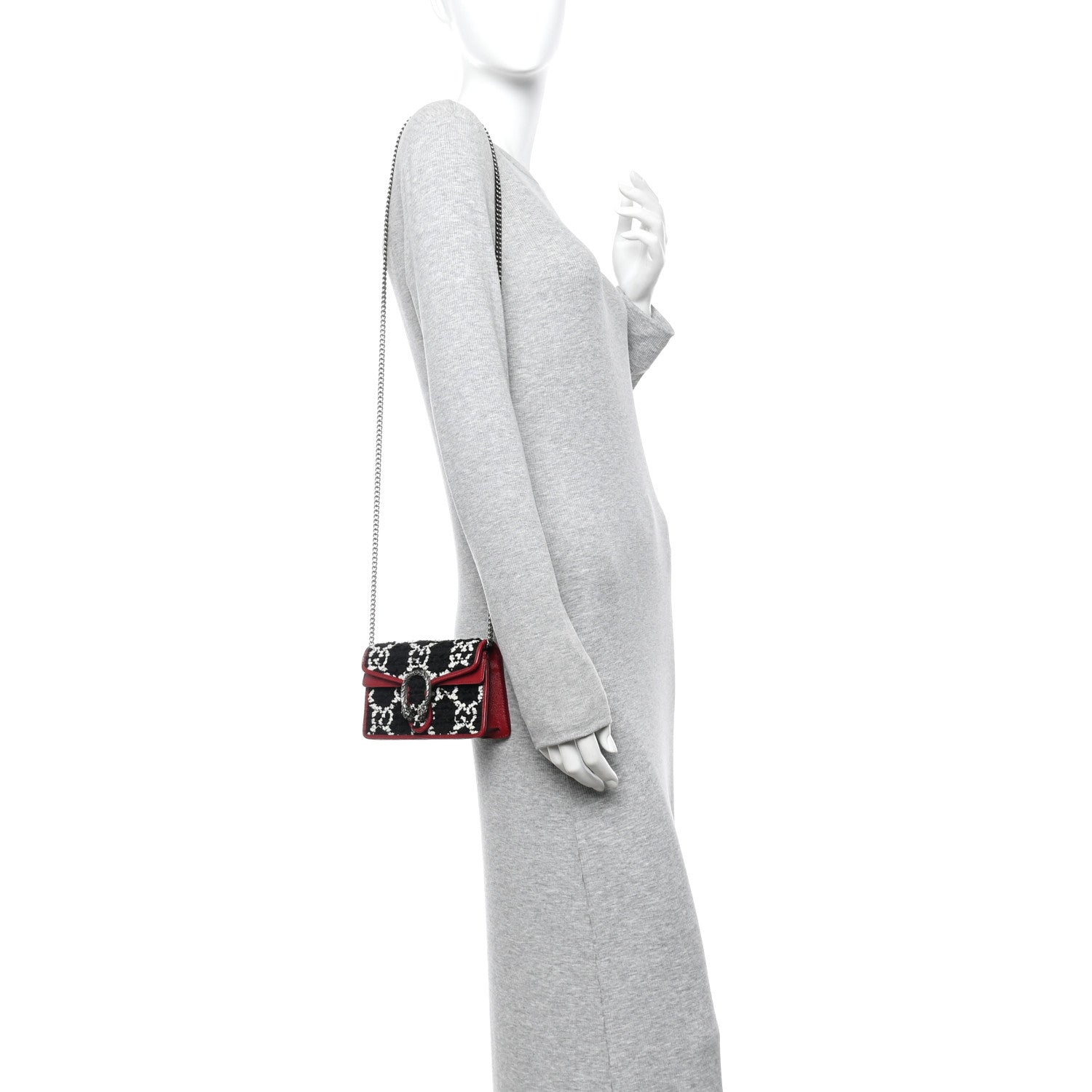 Tweed GG Monogram Super Mini Dionysus Shoulder Bag Black White Romantic Cherry