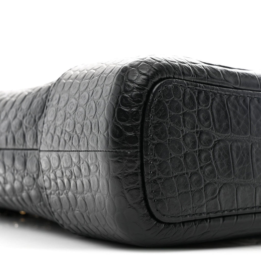 Crocodile Embossed Calfskin Medium Gabrielle Cocodile Hobo Black
